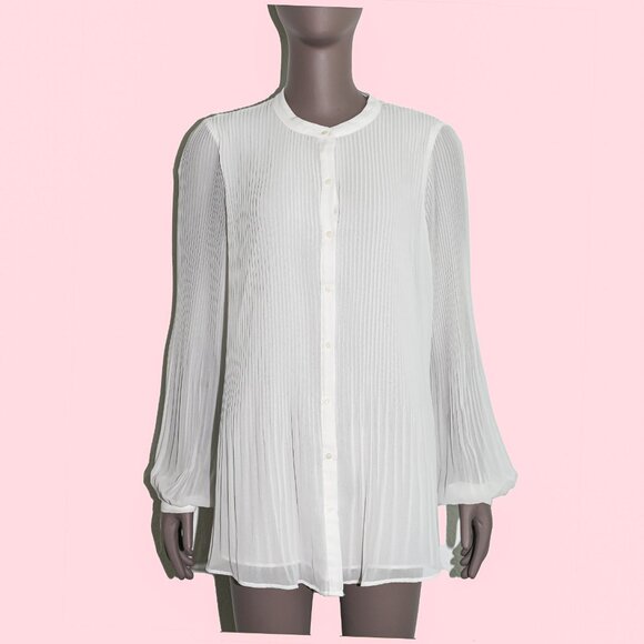 Zara White Pleated Button Down Pleated Blouse Size Medium Workwear Office Top - Picture 3 of 3
